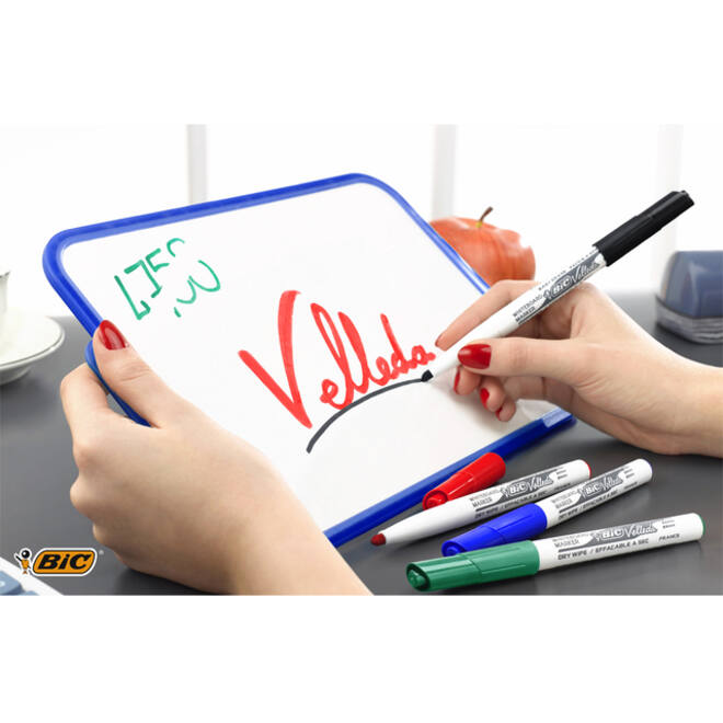 Viltstift Bic Velleda 1744 whiteboard rond medium assorti kartonnen etui à 4 stuks