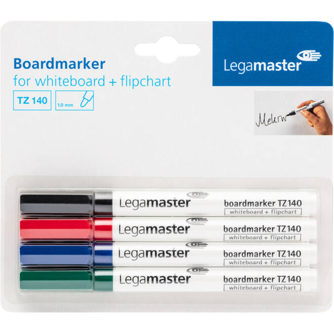 Viltstift Legamaster TZ 140 whiteboard rond 1mm assorti blister à 4 stuks
