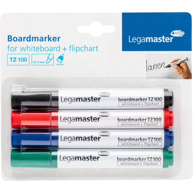 Viltstift Legamaster TZ 100 whiteboard rond 1.5-3mm assorti blister à 4 stuks