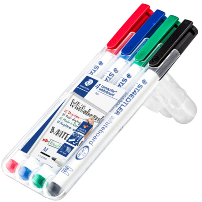 Viltstift Staedtler 301 whiteboard rond assorti 1mm 4stuks