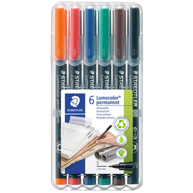 Viltstift Staedtler Lumocolor 313 permanent S set à 6 stuks assorti