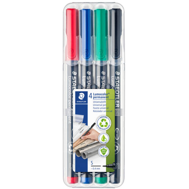 Viltstift Staedtler Lumocolor 313 permanent S set à 4 stuks assorti