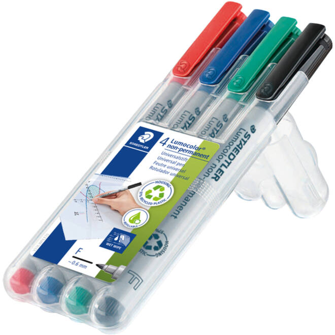 Viltstift Staedtler Lumocolor 316 non permanent F set à 4 stuks assorti