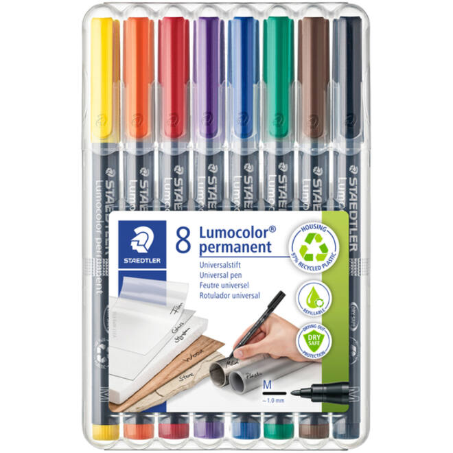 Viltstift Staedtler Lumocolor 317 permanent M set à 8 stuks