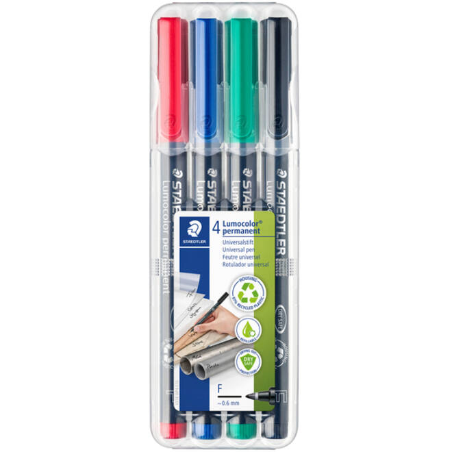 Viltstift Staedtler Lumocolor 318 permanent F set à 4 stuks assorti