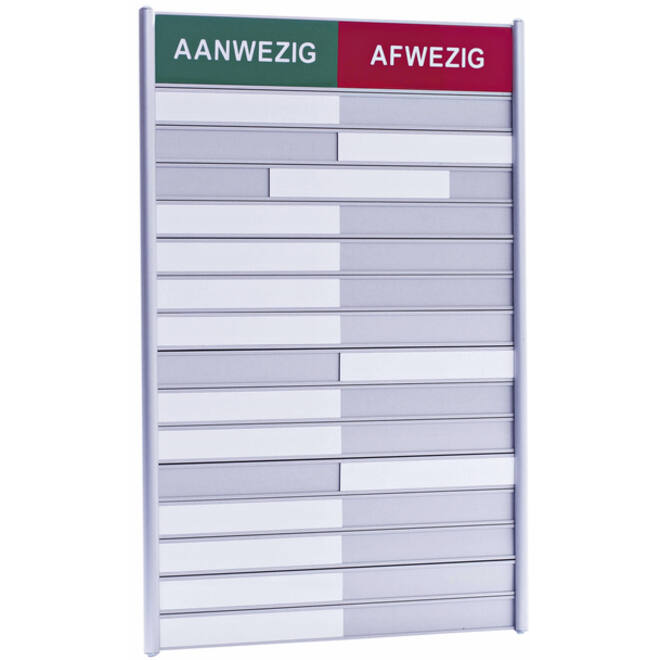 Aan- afwezigheidsbord voor 15 namen