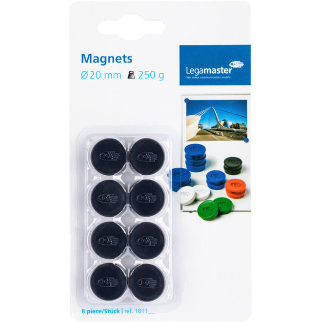 Magneet Legamaster 20mm 250gr zwart 8stuks