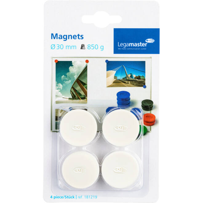 Magneet Legamaster 30mm 850gr wit 4stuks