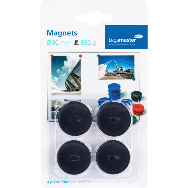 Magneet Legamaster 30mm 850gr zwart 4stuks