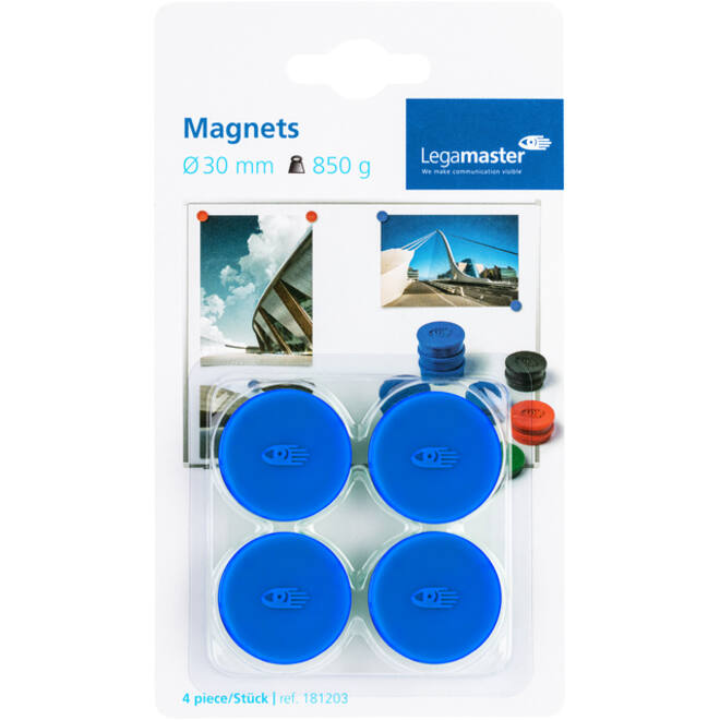 Magneet Legamaster 30mm 850gr blauw 4stuks