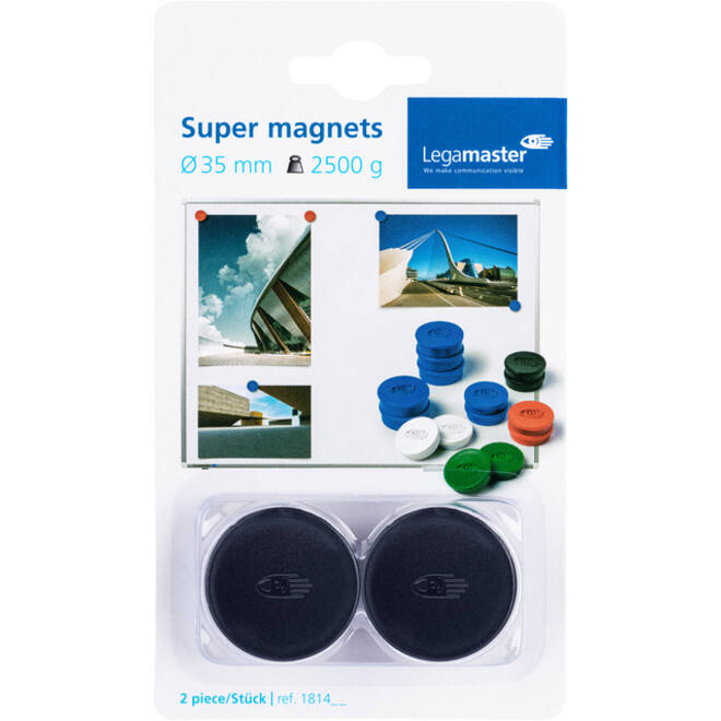 Magneet Legamaster 35mm super 2500gr zwart 2stuks