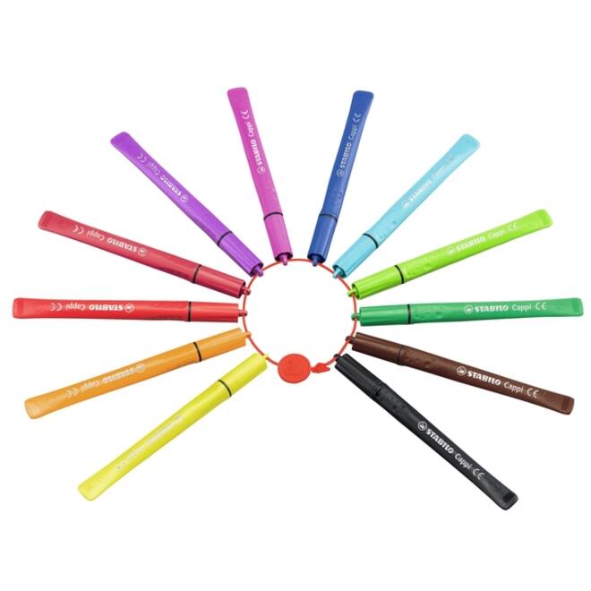 Viltstift STABILO Cappi 168/12 medium assorti etui à 12 stuks
