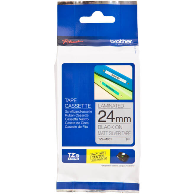 Labeltape Brother P-touch TZE-M951 24mm zwart op zilver