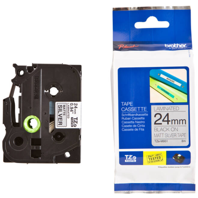 Labeltape Brother P-touch TZE-M951 24mm zwart op zilver