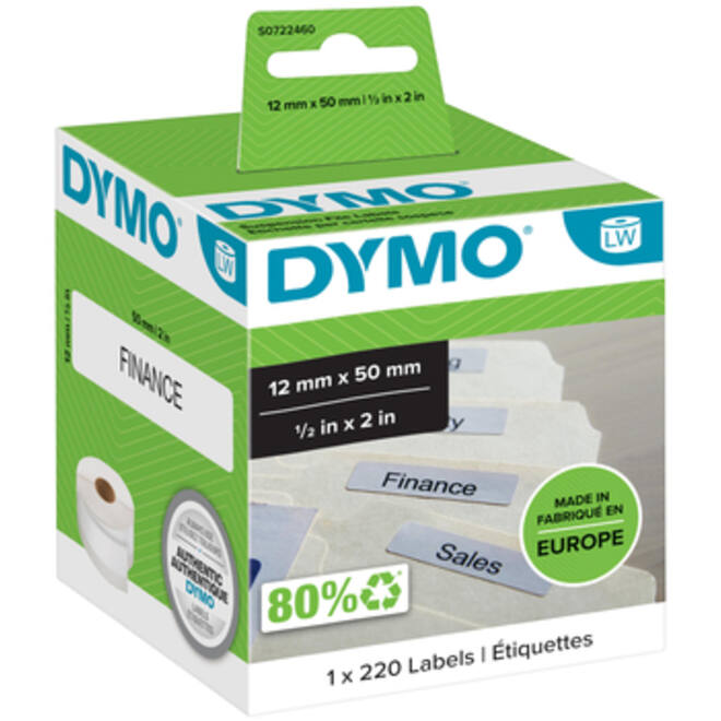 Etiket Dymo LabelWriter naamkaart hangmap 12x50mm 1 rol á 220 stuks wit