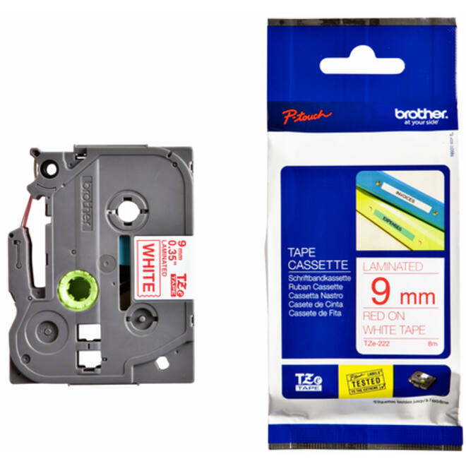 Labeltape Brother P-touch TZE-222 9mm rood op wit