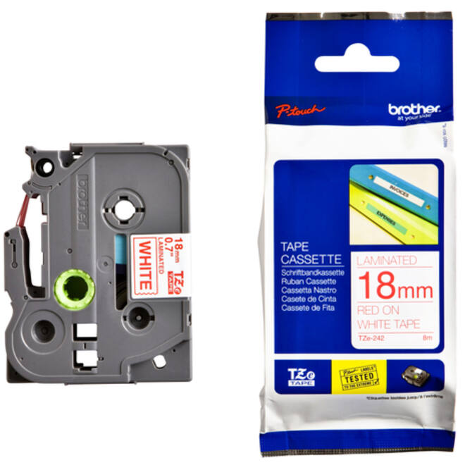 Labeltape Brother P-touch TZE-242 18mm rood op wit