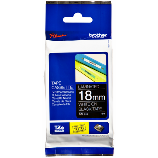 Labeltape Brother P-touch TZE-345 18mm wit op zwart