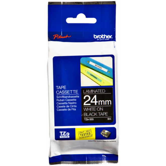 Labeltape Brother P-touch TZE-355 24mm wit op zwart