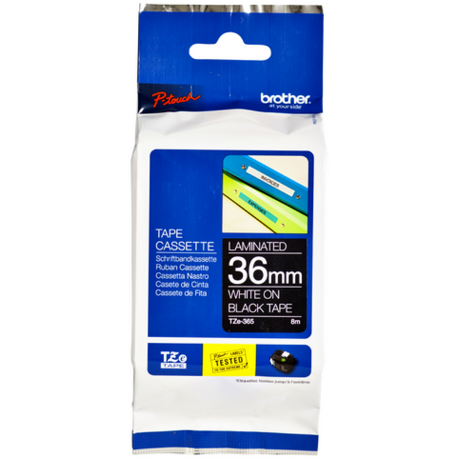 Labeltape Brother P-touch TZE-365 36mm wit op zwart