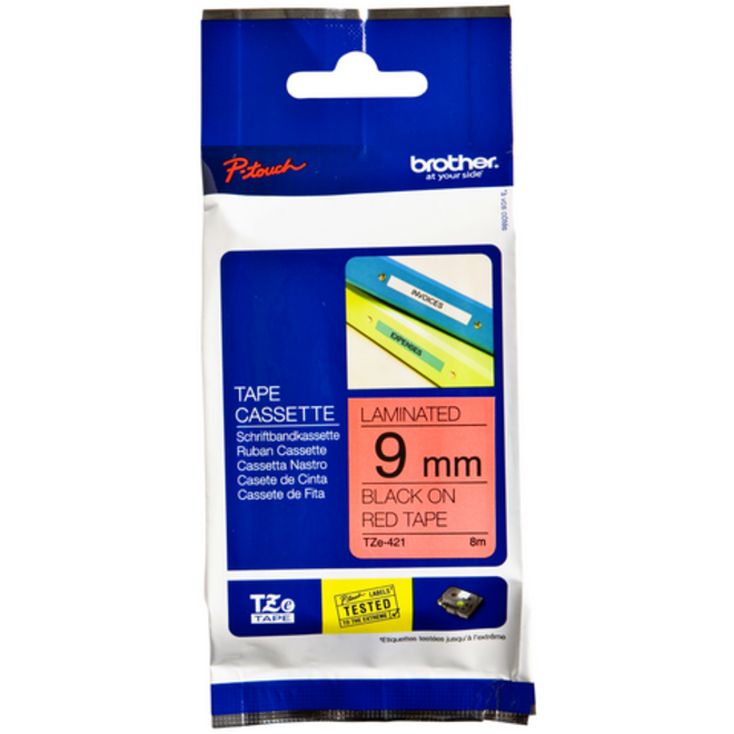 Labeltape Brother P-touch TZE-421 9mm zwart op rood