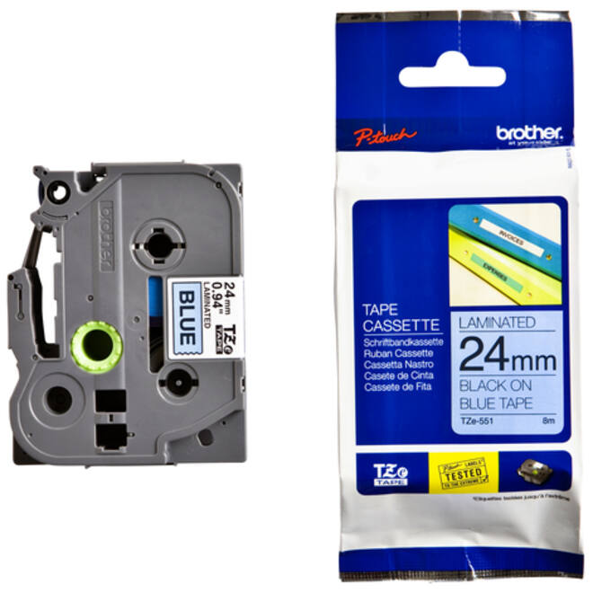 Labeltape Brother P-touch TZE-551 24mm zwart op blauw