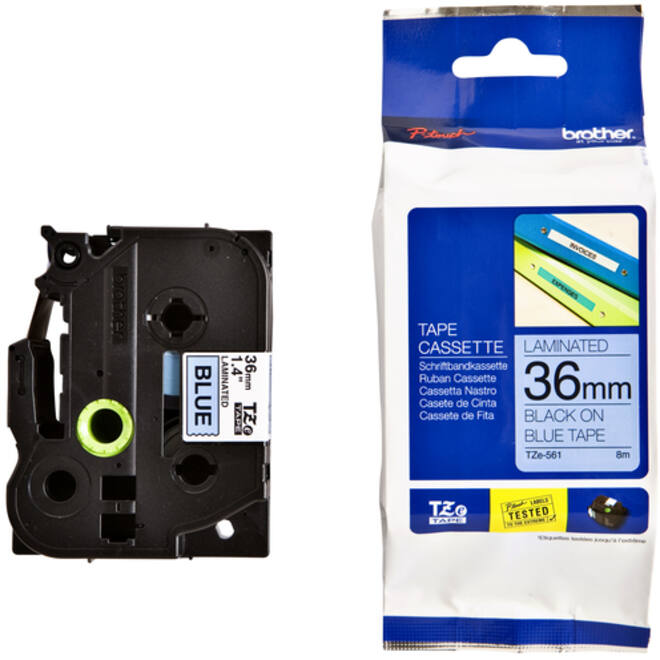 Labeltape Brother P-touch TZE-561 36mm zwart op blauw