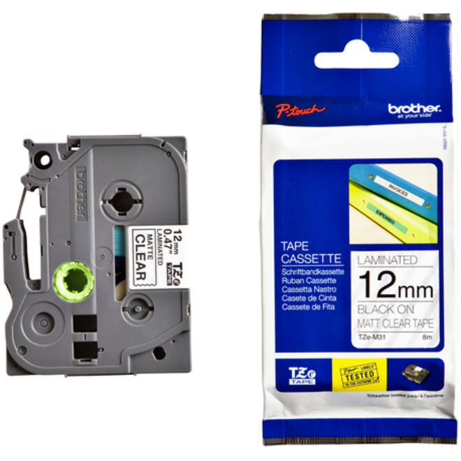 Labeltape Brother P-touch TZE-M31 12mm zwart op mat transparant