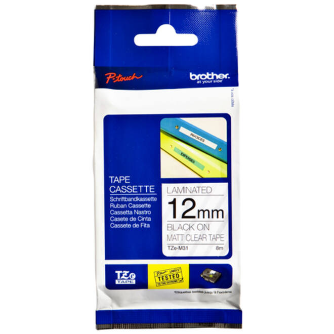 Labeltape Brother P-touch TZE-M31 12mm zwart op mat transparant