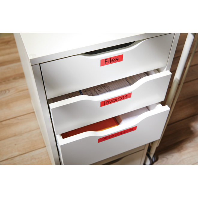 Labeltape Dymo LabelManager D1 polyester 12mm zwart op rood