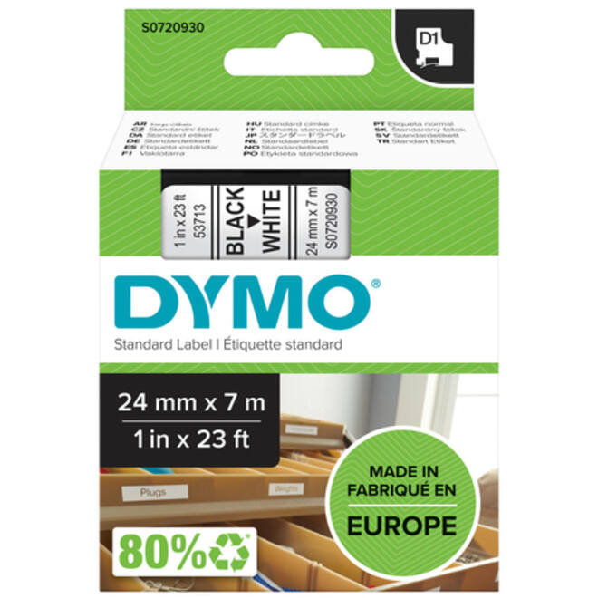 Labeltape Dymo LabelManager D1 polyester 24mm zwart op wit