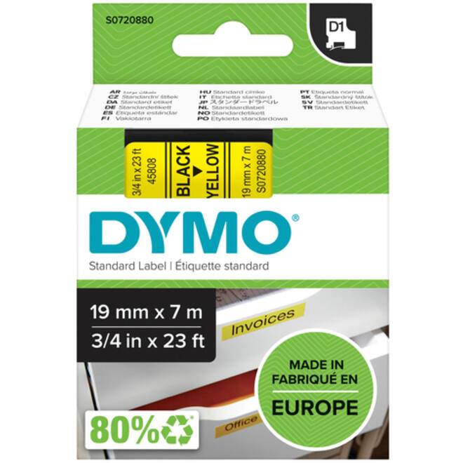 Labeltape Dymo LabelManager D1 polyester 19mm zwart op geel