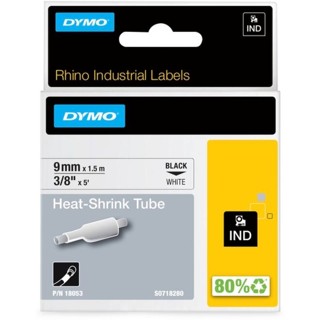 Labeltape Dymo Rhino industrieel krimpkous 9mm zwart op wit