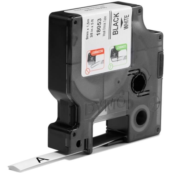 Labeltape Dymo Rhino industrieel krimpkous 9mm zwart op wit