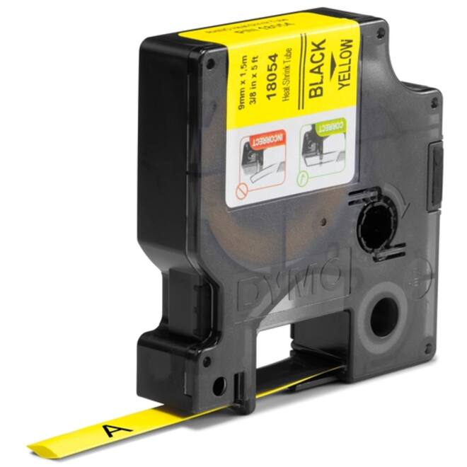 Labeltape Dymo Rhino industrieel krimpkous 9mm zwart op geel