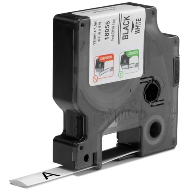 Labeltape Dymo Rhino industrieel krimpkous 12mm zwart op wit