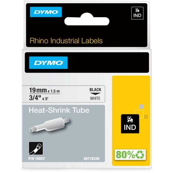 Labeltape Dymo Rhino industrieel krimpkous 19mm zwart op wit