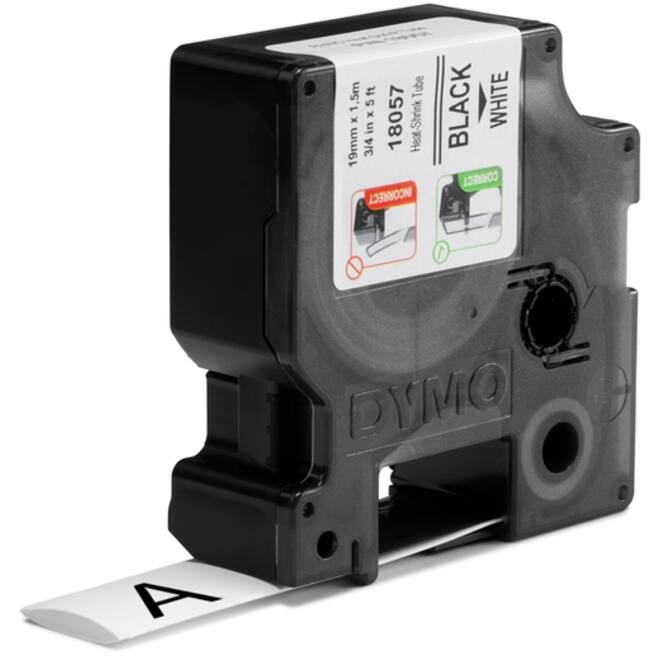 Labeltape Dymo Rhino industrieel krimpkous 19mm zwart op wit