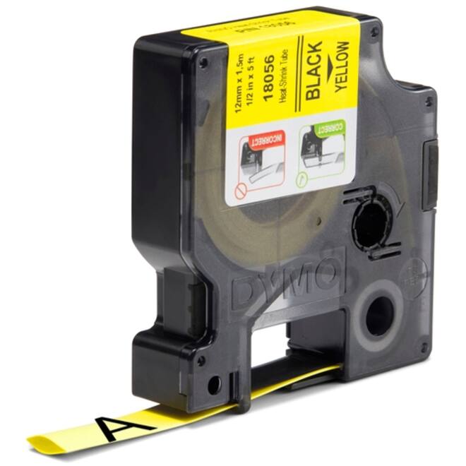 Labeltape Dymo Rhino industrieel krimpkous 12mm zwart op geel