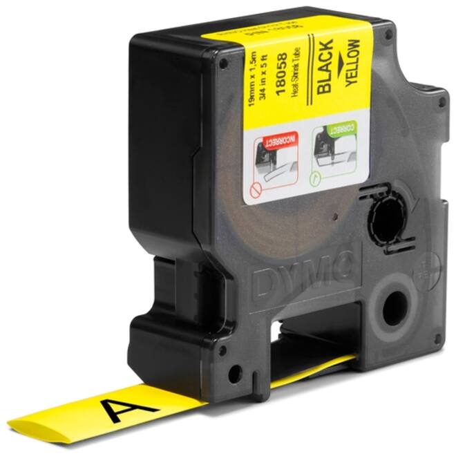 Labeltape Dymo Rhino industrieel krimpkous 19mm zwart op geel