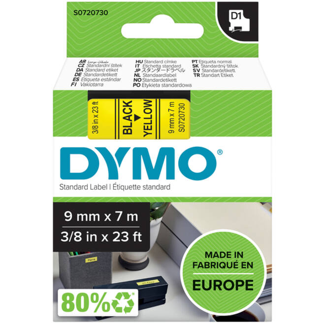 Labeltape Dymo LabelManager D1 polyester 9mm zwart op geel