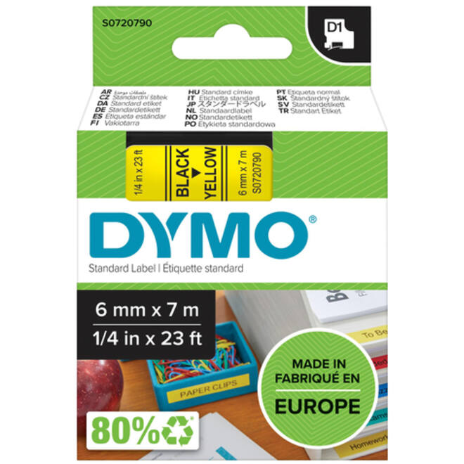 Labeltape Dymo LabelManager D1 polyester 6mm zwart op geel