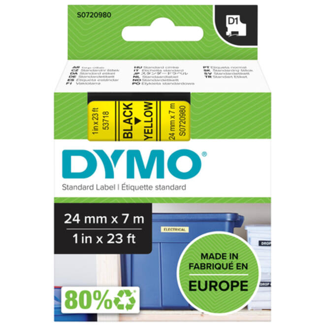 Labeltape Dymo LabelManager D1 polyester 24mm zwart op geel