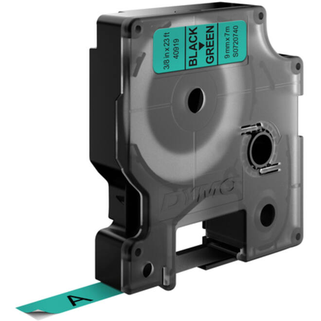 Labeltape Dymo LabelManager D1 polyester 9mm zwart op groen