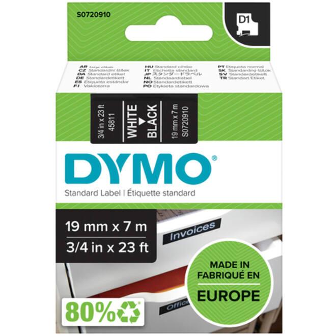 Labeltape Dymo LabelManager D1 polyester 19mm wit op zwart