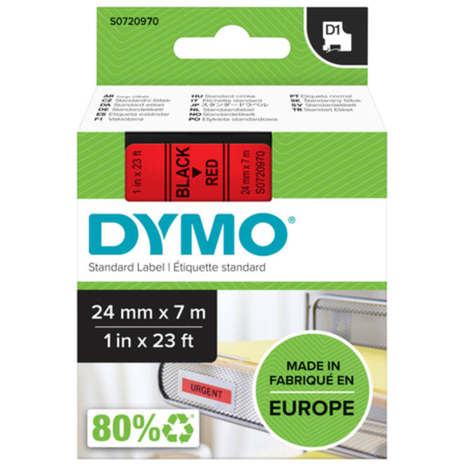 Labeltape Dymo LabelManager D1 polyester 24mm zwart op rood