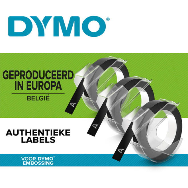 Reliëftape Dymo embossing vinyl 9mm wit op rood