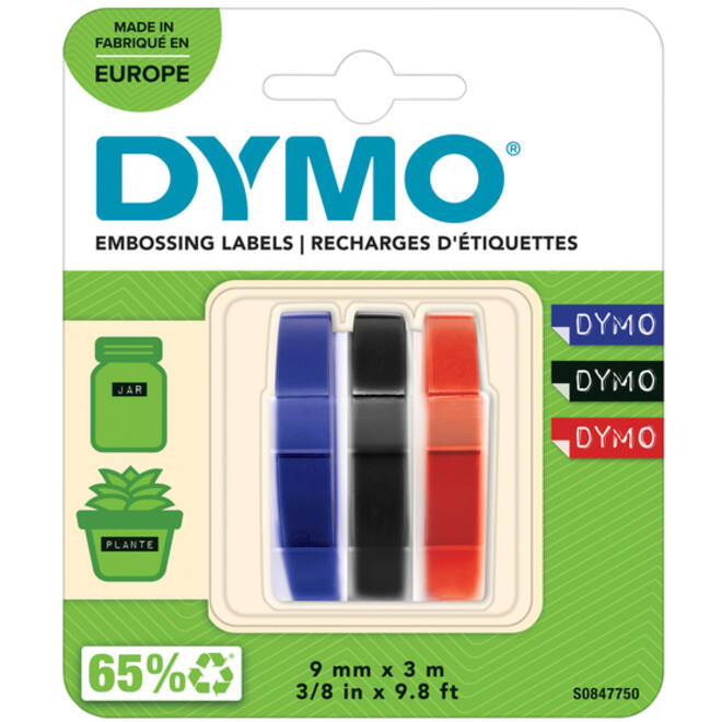 Reliëftape Dymo embossing vinyl 9mm assorti 3 stuks