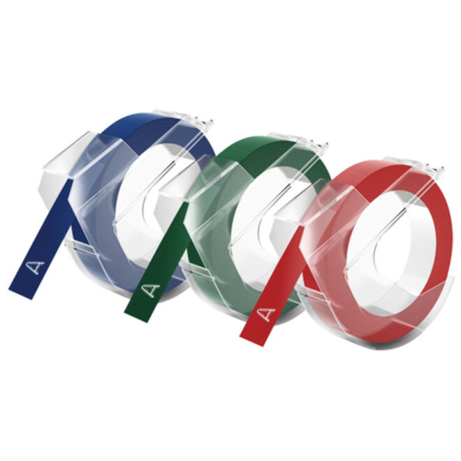 Reliëftape Dymo embossing vinyl 9mm assorti 3 stuks
