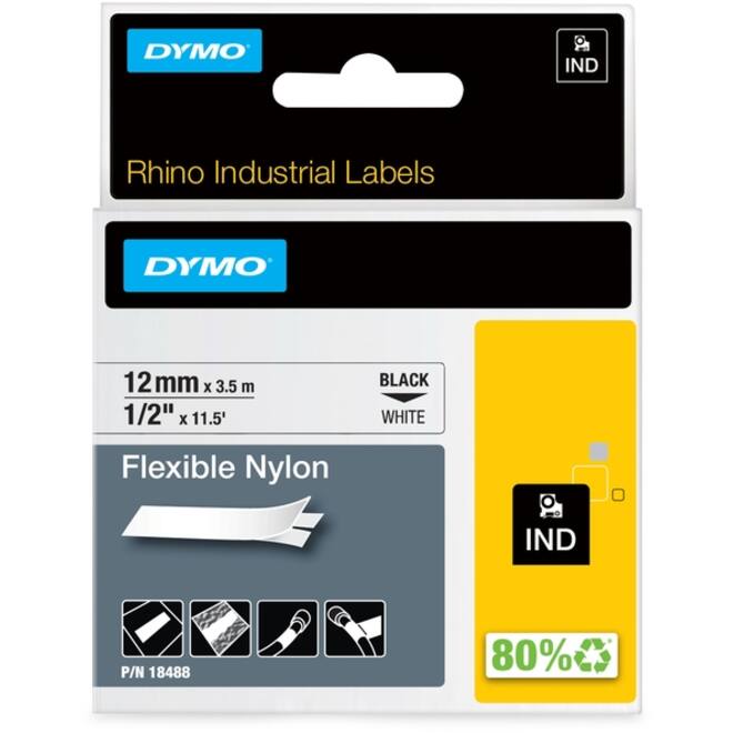 Labeltape Dymo Rhino industrieel nylon 12mm zwart op wit
